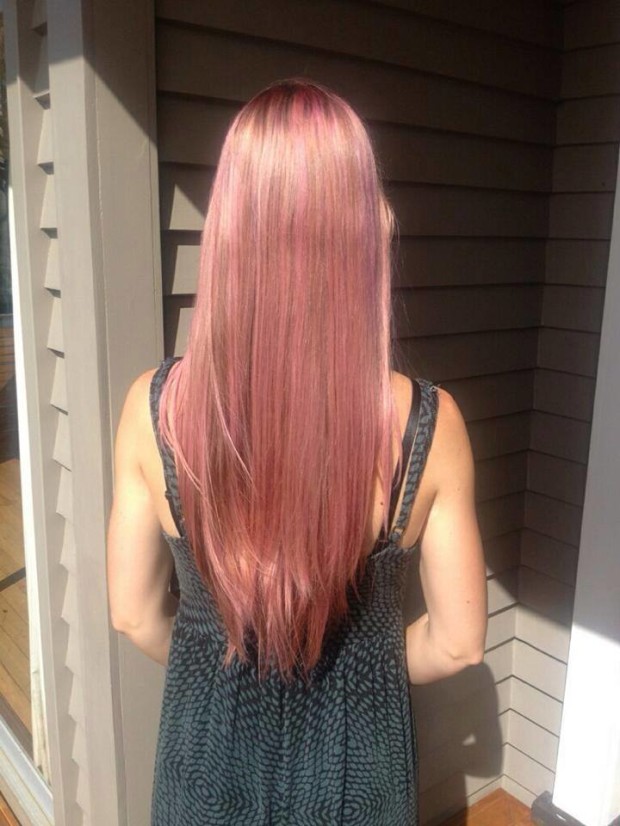 Pastel pink on long healthy hair!